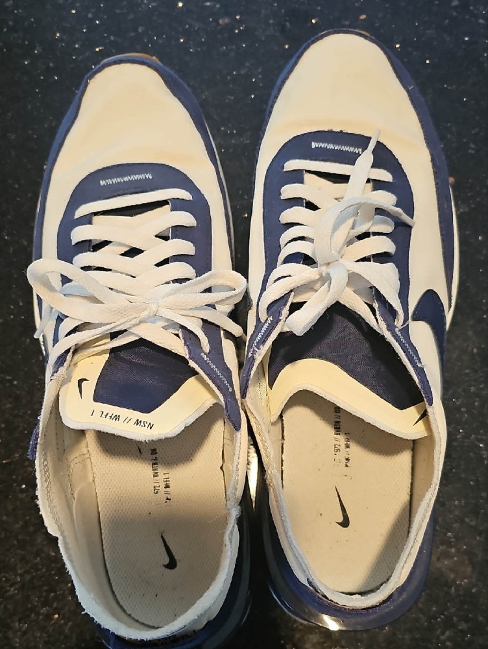 Nike Beige and Navy Low-Top Swoosh Sneakers - Picture 2 of 5